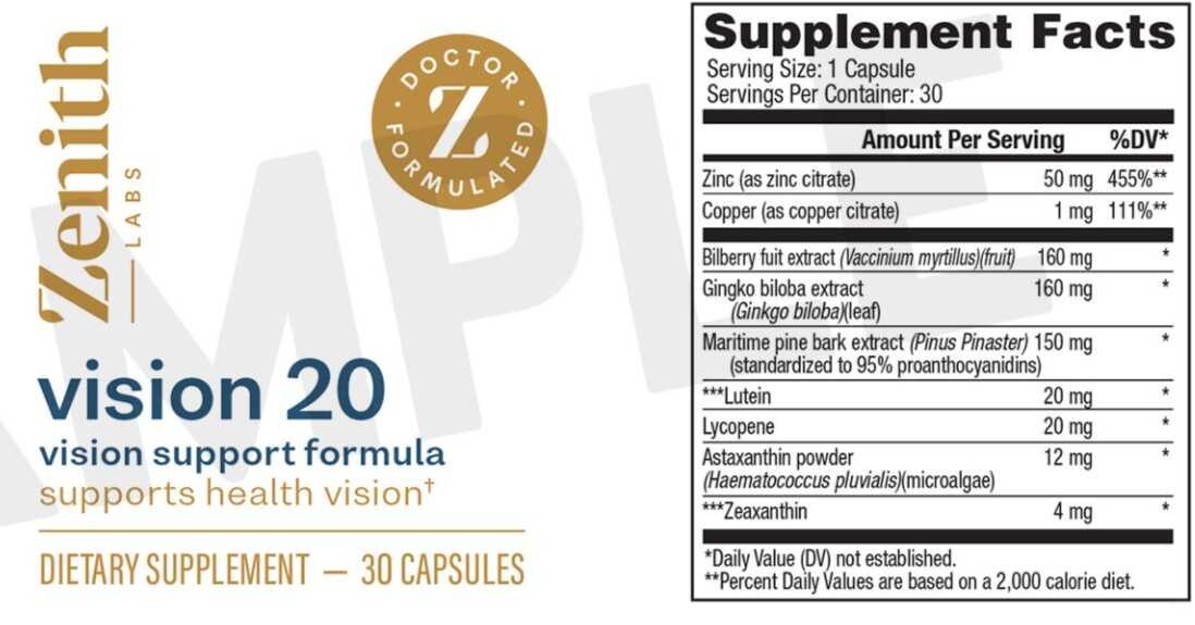 Vision 20 supplement facts